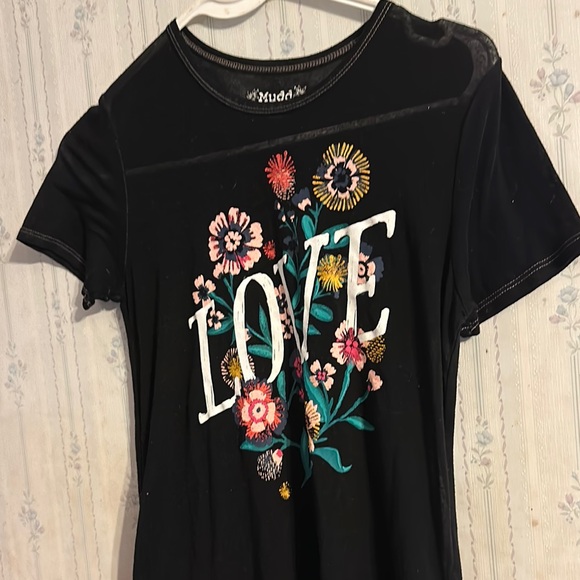 Mudd Black Floral Graphic Women's Top - Picture 1 of 1